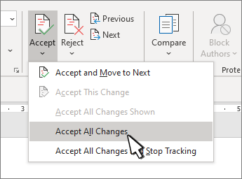 accept and remove track changes in word