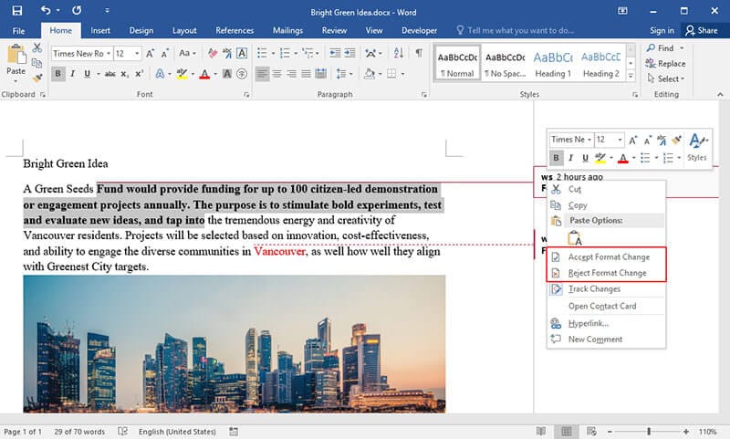 microsoft word track changes