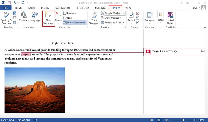 how to add comments in word