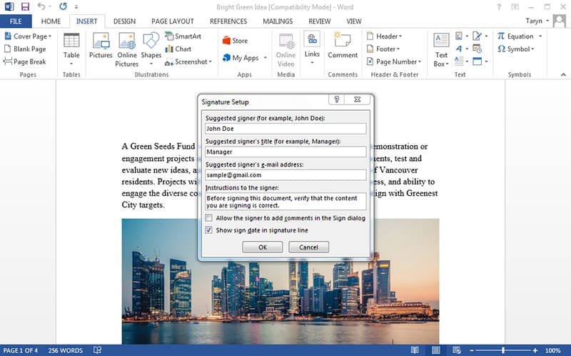 how to add a digital signature in word