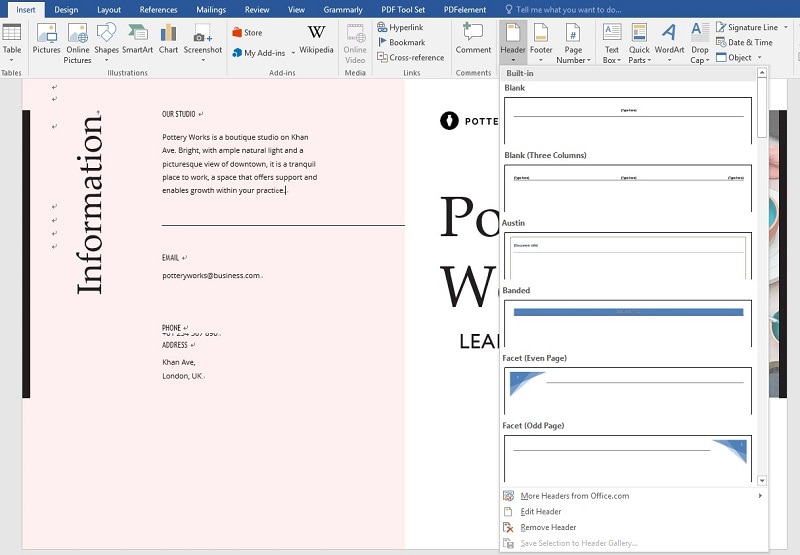 add headings in word