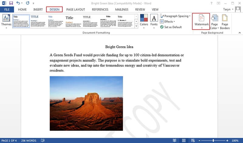 what is watermark in ms word 2007