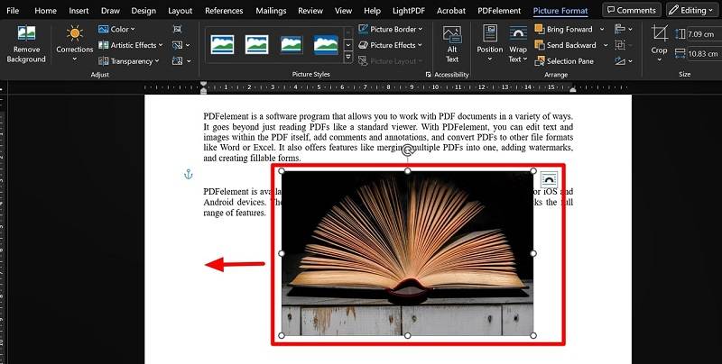 resize picture in word without moving text