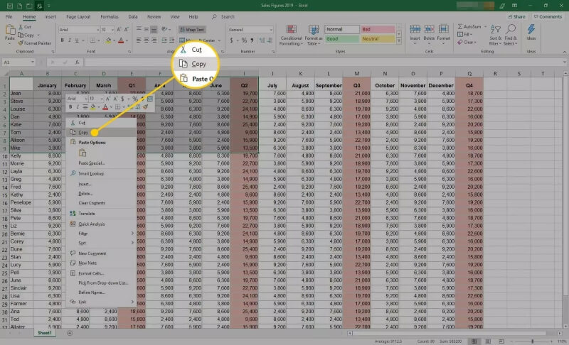 copy excel table to word