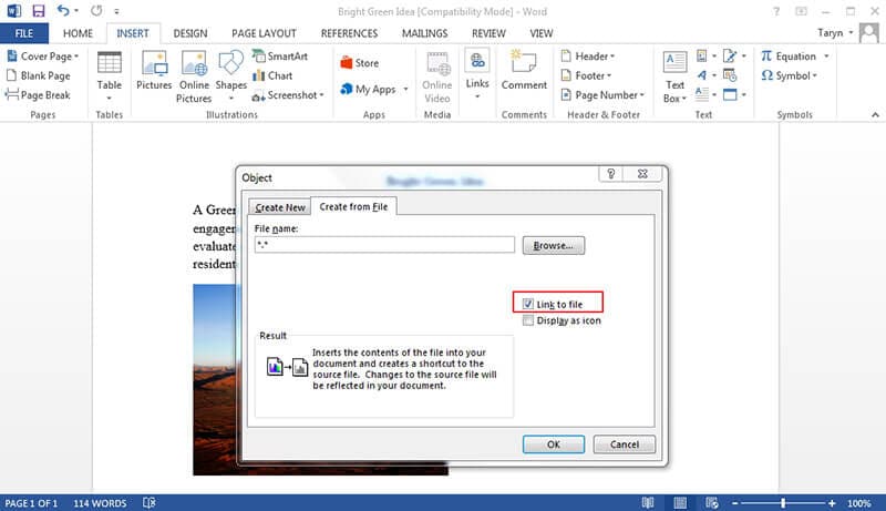 how to insert excel sheet in word
