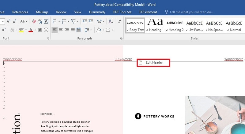 remove header from word