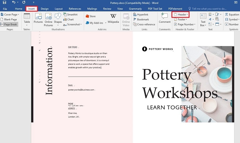 insertar encabezados en word