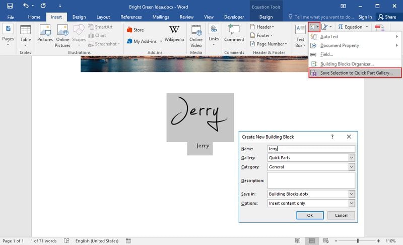 how to write signature in word