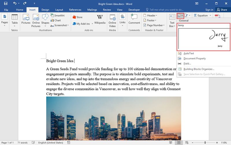 how to draw signature in word