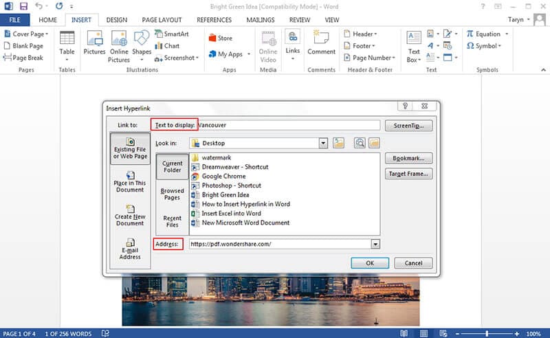 how to create hyperlink in word in the same document