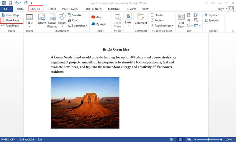 come inserire una pagina in word