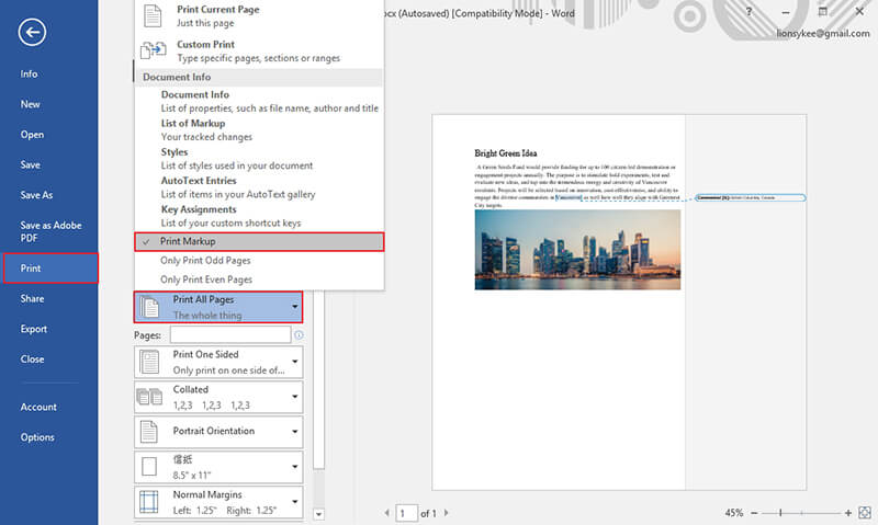 print comments in word