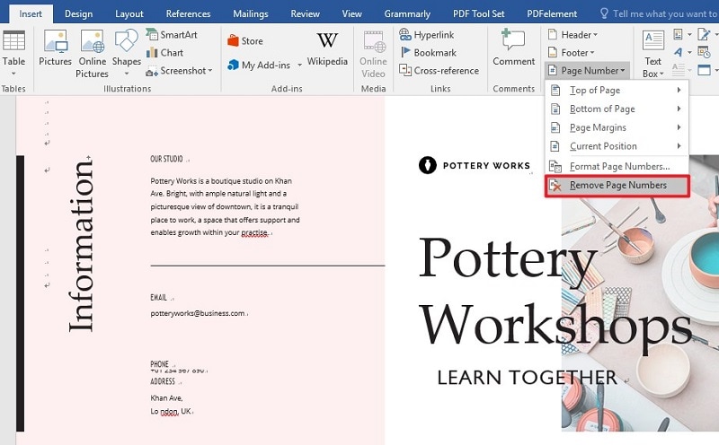 remove page numbers in word