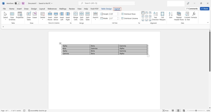 Out value fan Rotate Table in Word