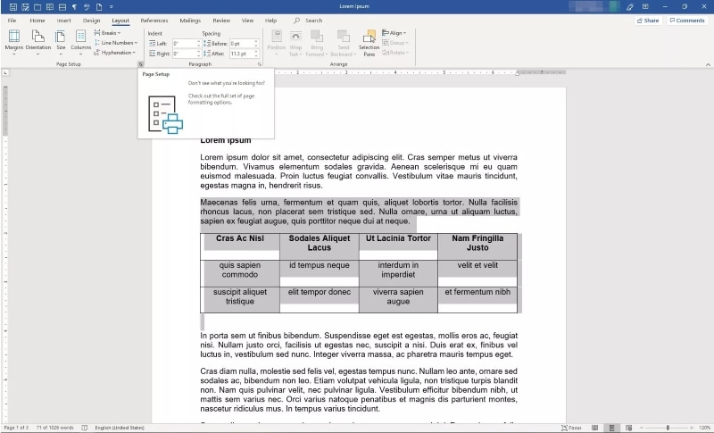 insert a landscape page in Word