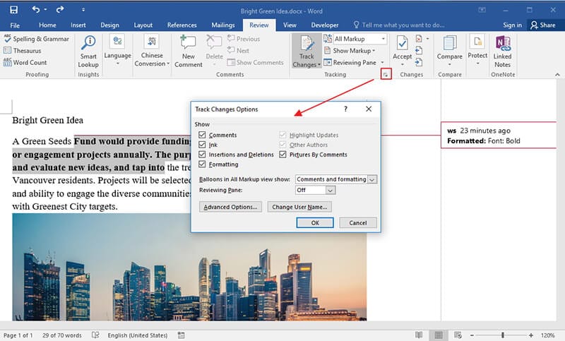  how to track changes in word