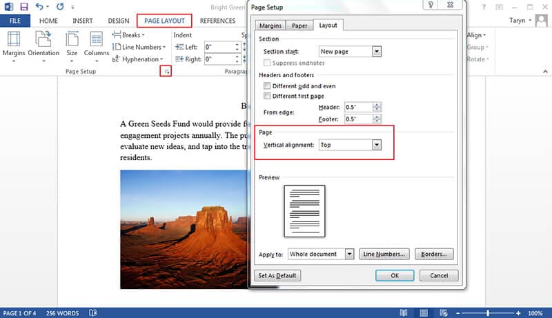 how to change alignment in word