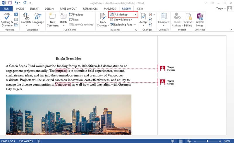 show comments in word