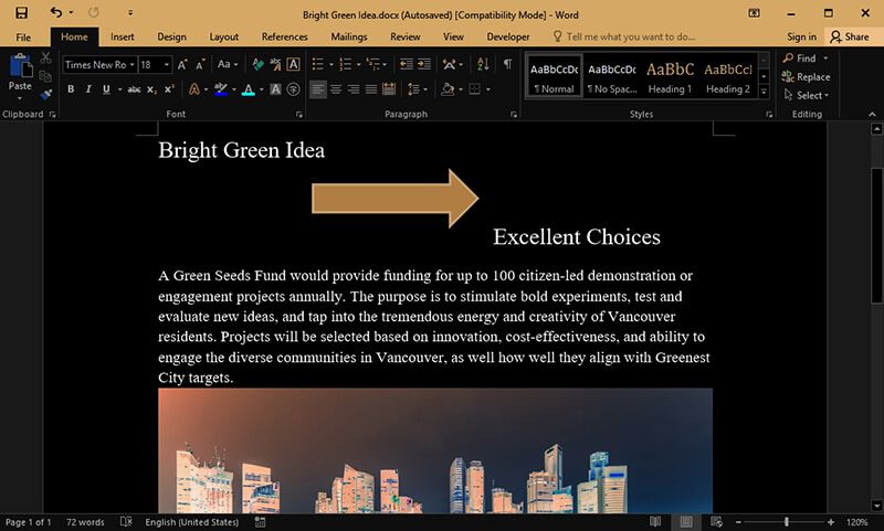 how to insert arrow in word