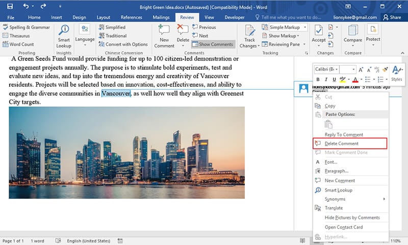 delete comments in word