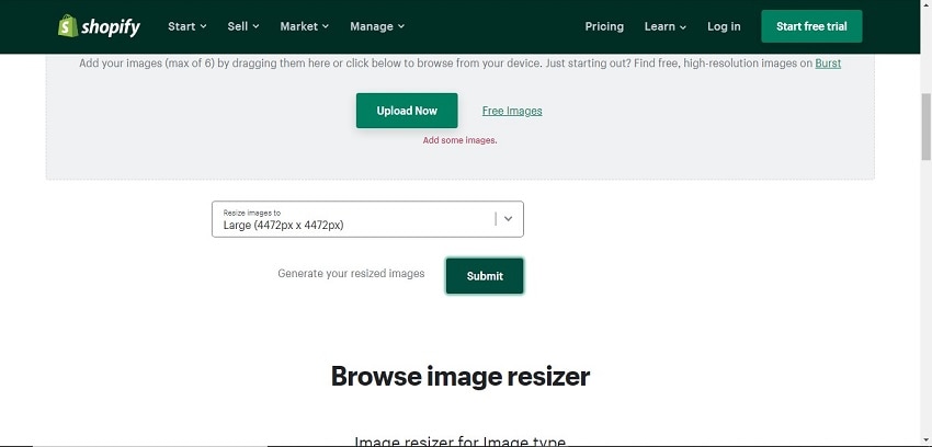 enlarge an imgage using Shopify image online resizer - choose dimension