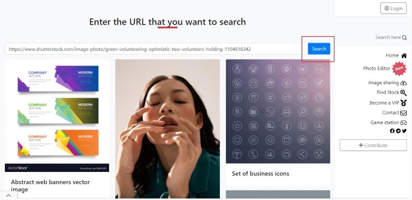 paste the image link and initiate search