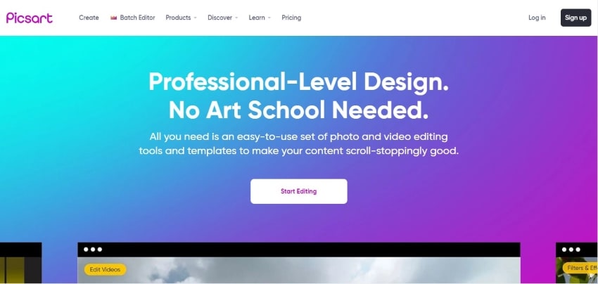 picsart website interface