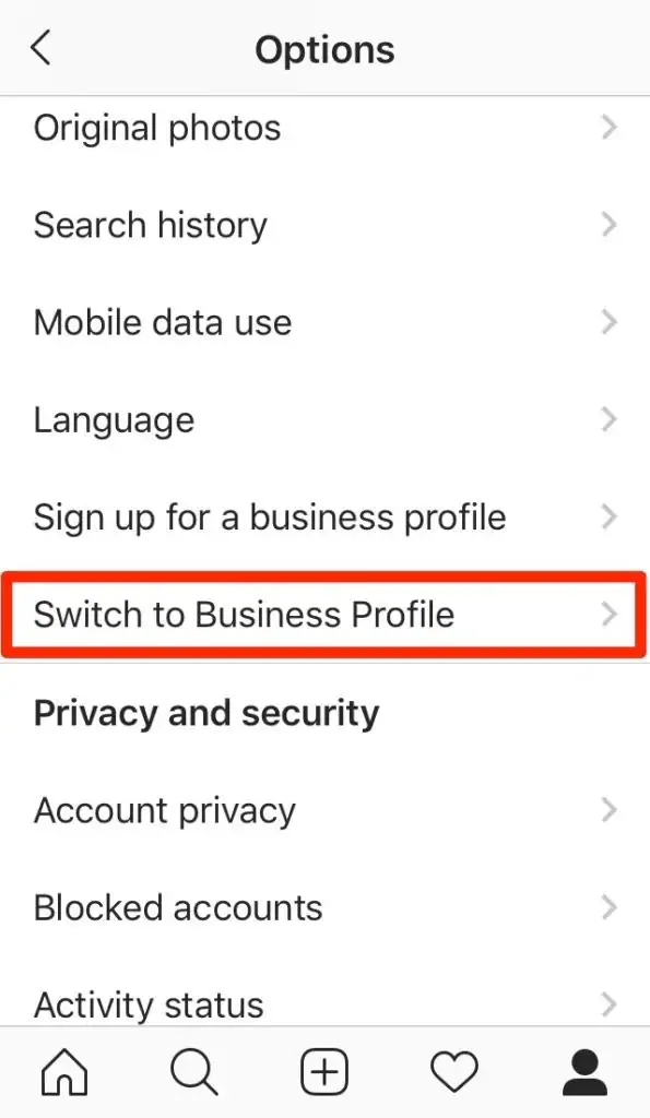 switch instagram to business profile