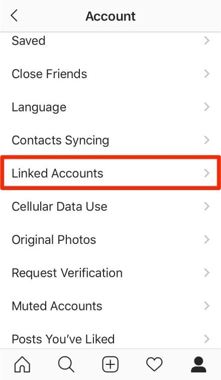 tap on linked accounts option