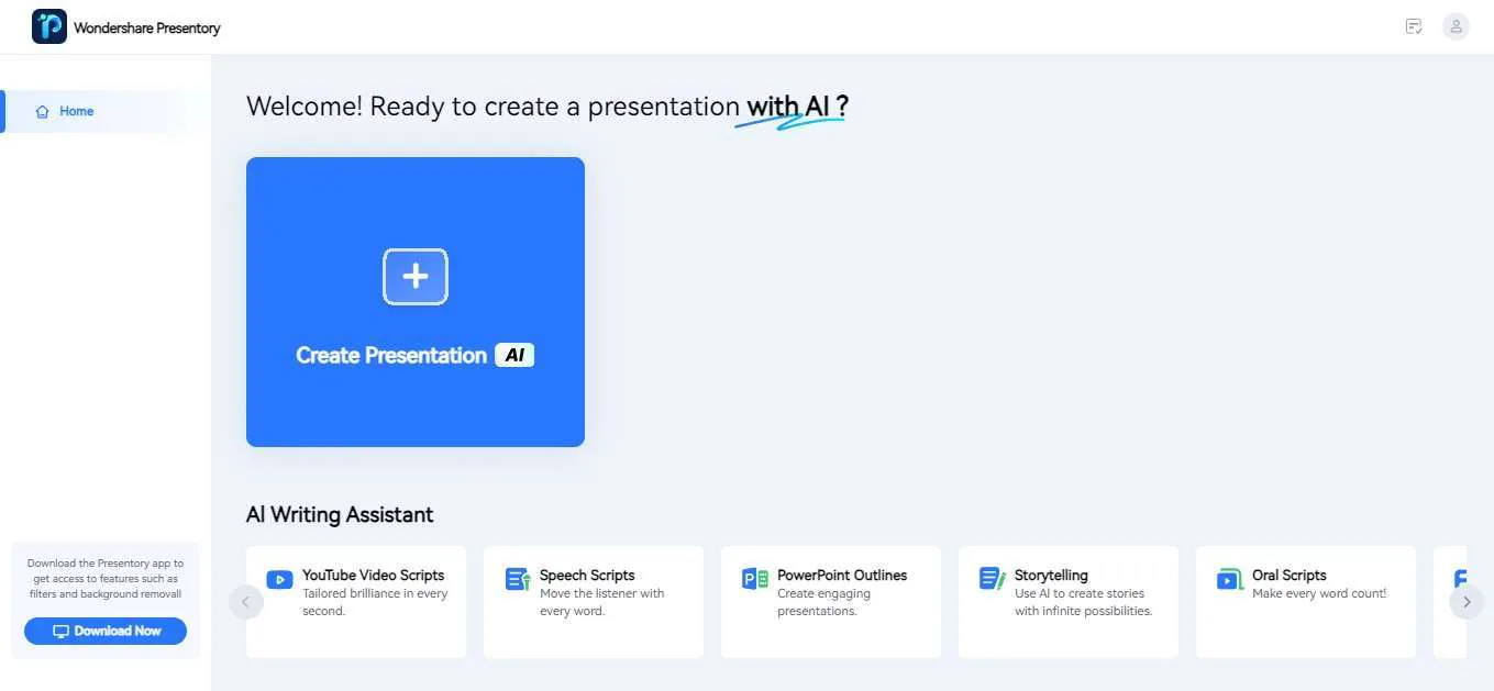 presentory online app dashboard