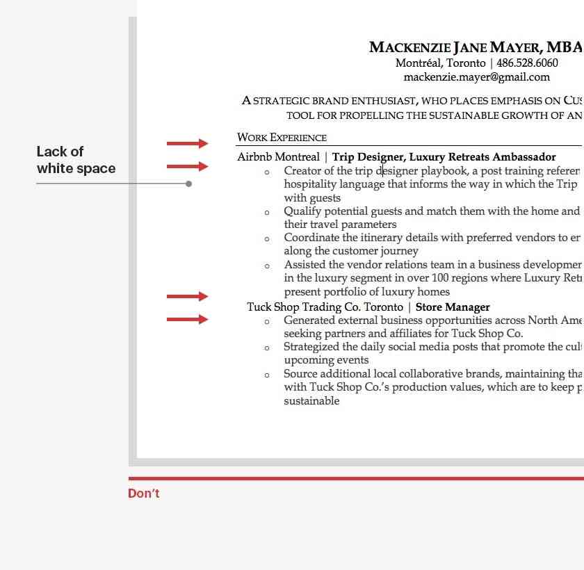 white space and formatting in resume