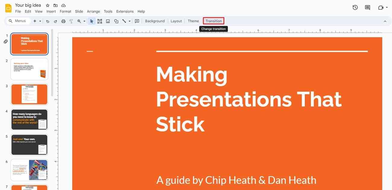 access transition in google slides