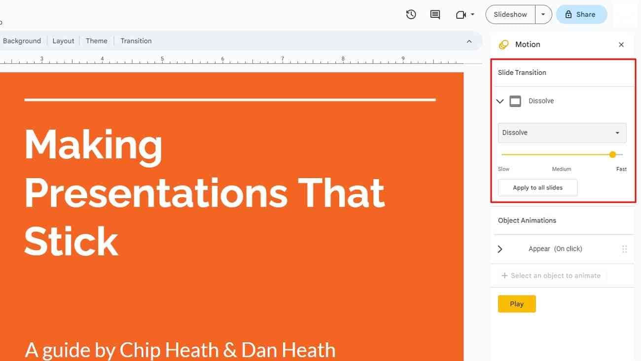 add transitions to slides