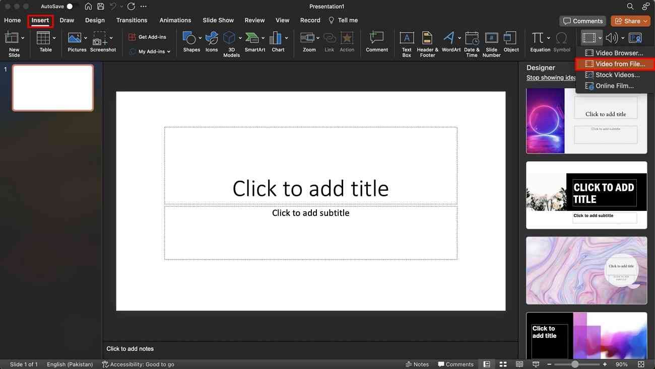 browse video on powerpoint mac