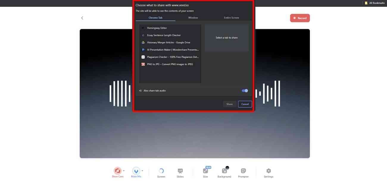 select screen to share for recording