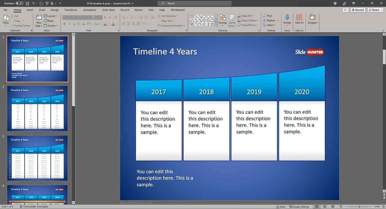 timeline 4 years powerpoint template