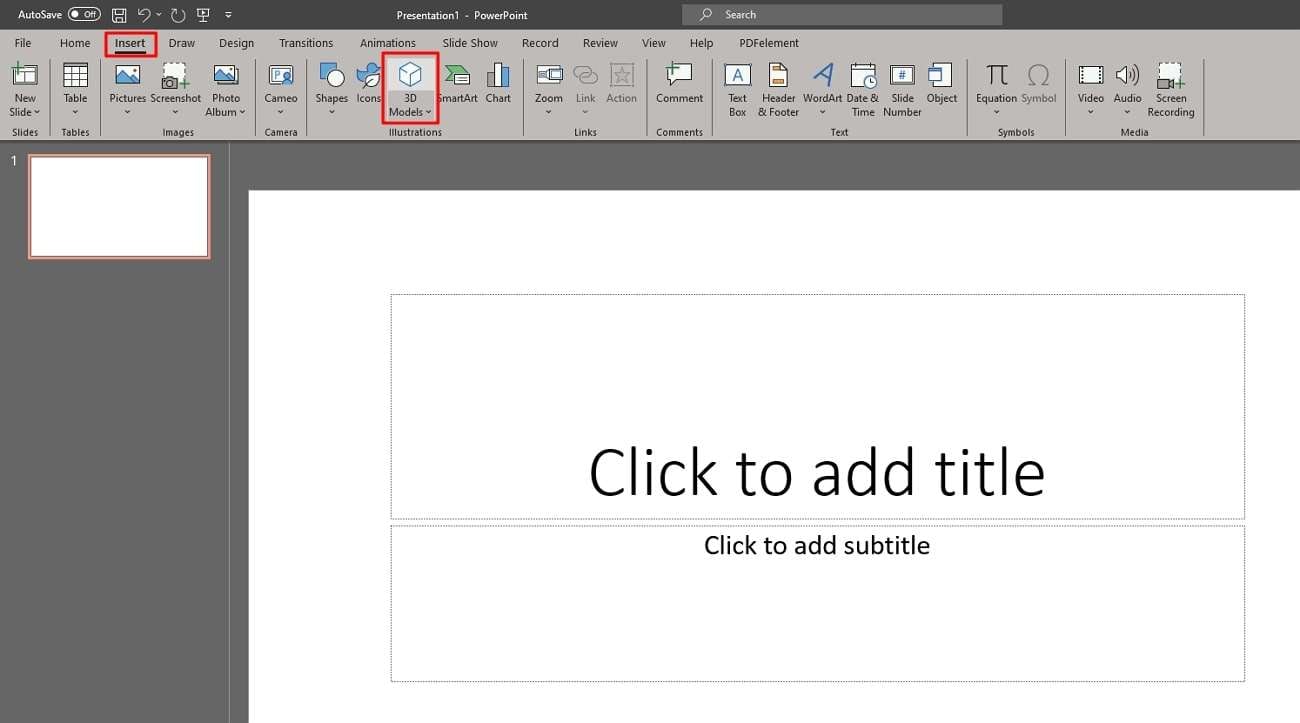 click on 3d models to add an object to powerpoint
