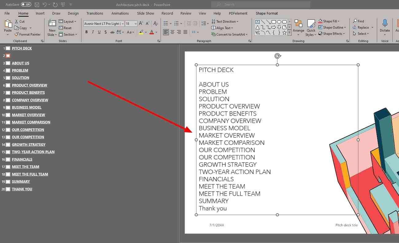 paste table of contents on presentation