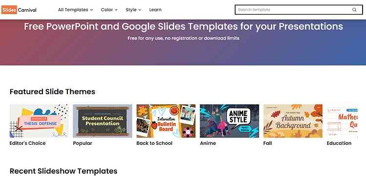 slidescarnival google slides template sites