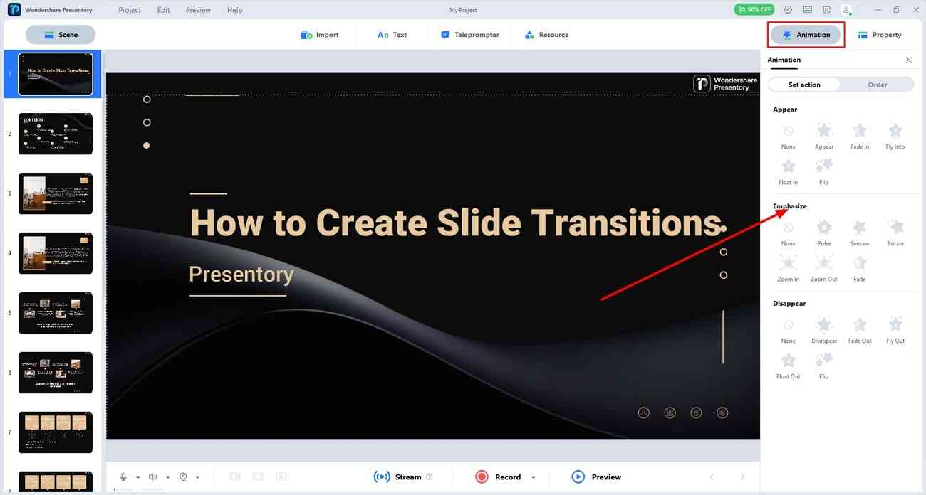 add animations to slides