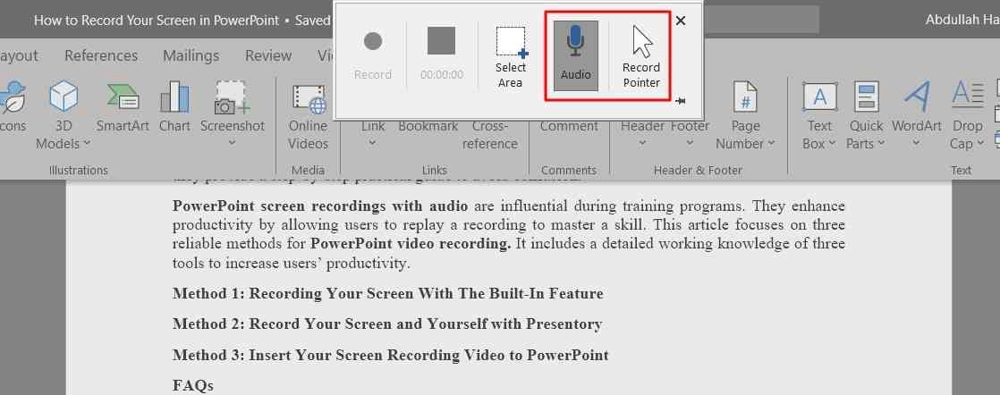 set parameters of recording