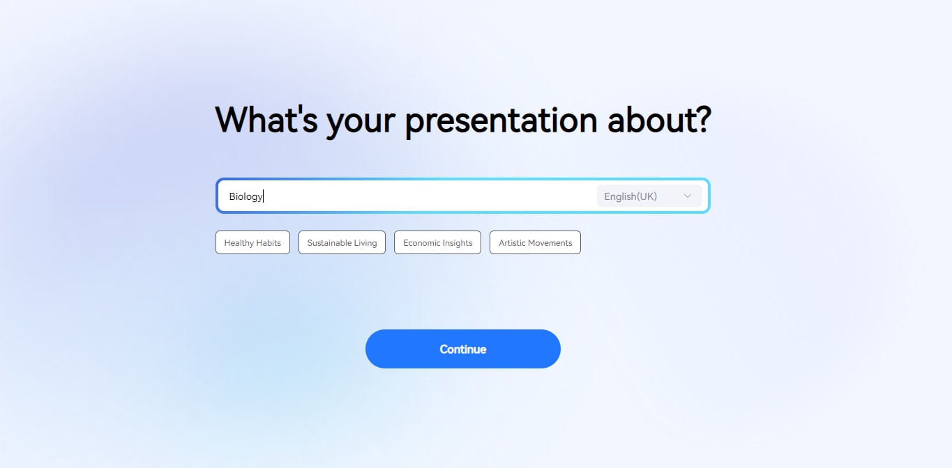 type your topic to start ai ppt creation
