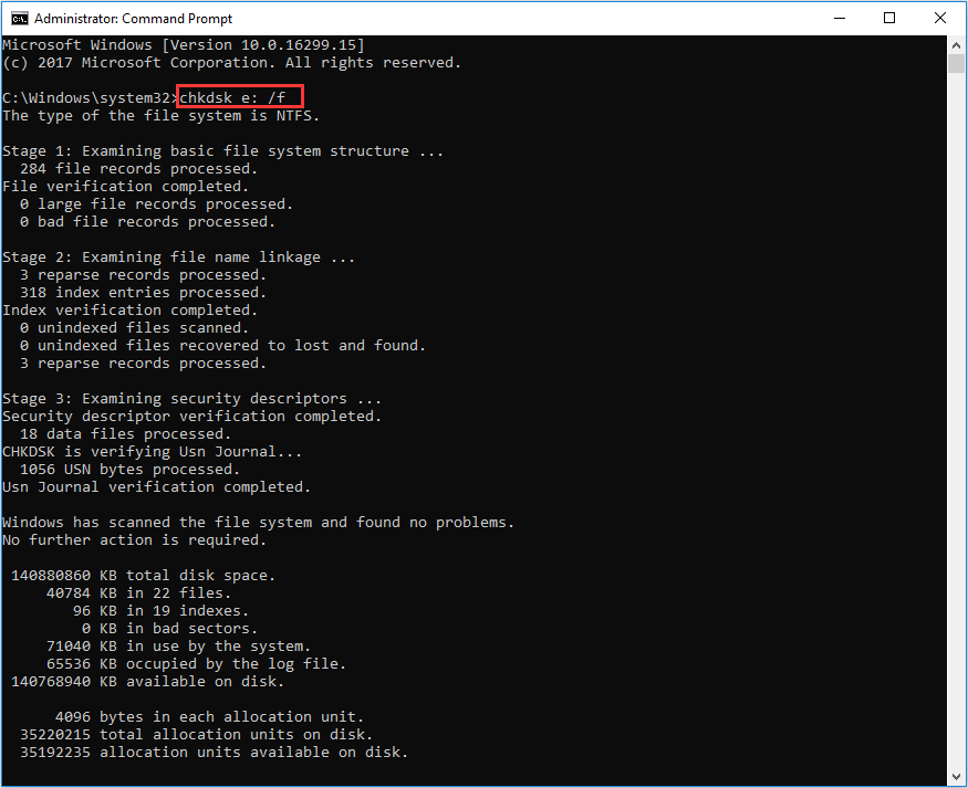 run chkdsk command