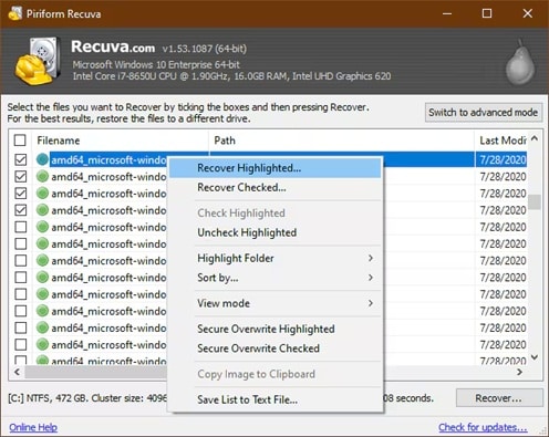 recuva file recovery tool