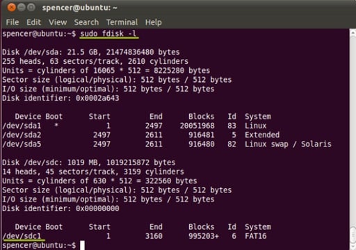 run sudo fdisk command