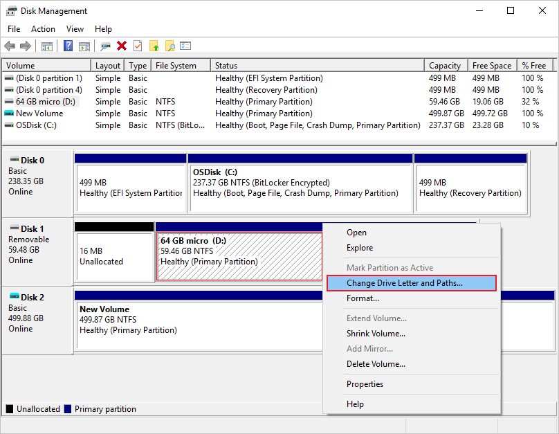 change drive letter windows