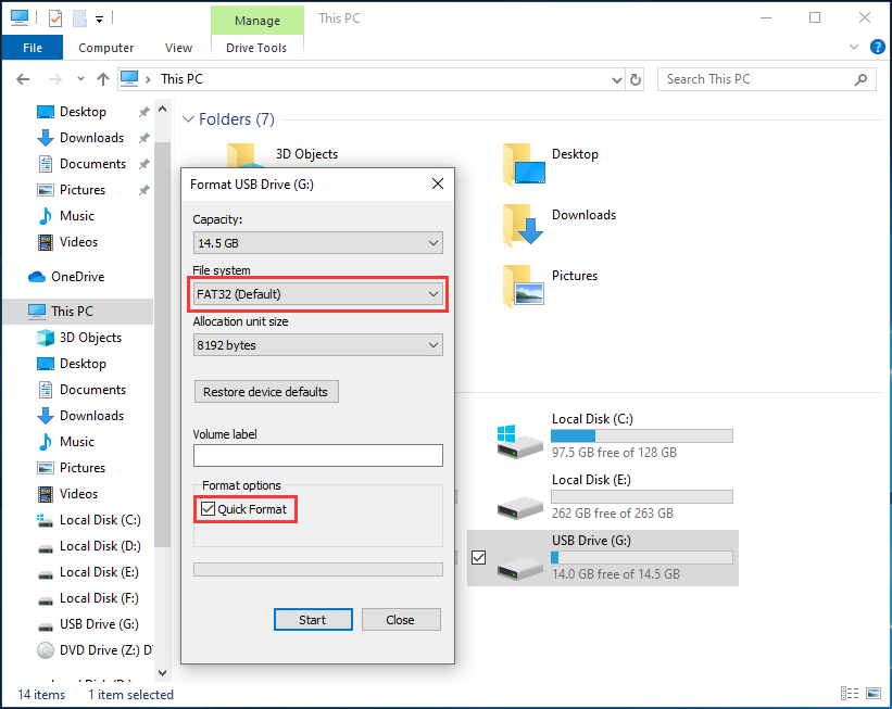 quick format usb flash drive