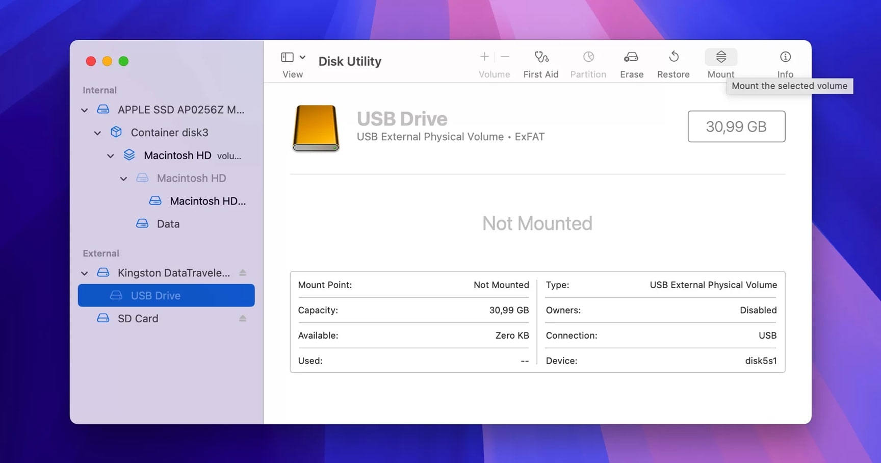 check usb in disk utility mac