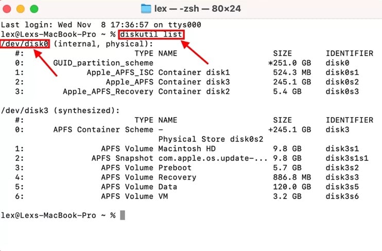 use diskutil command mac