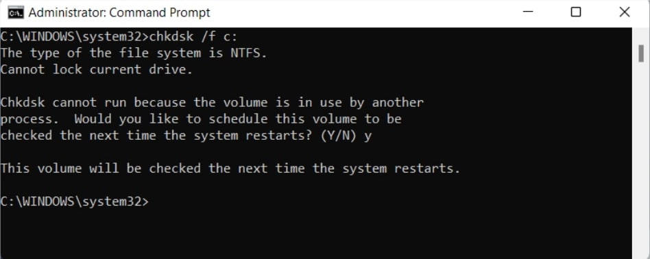 chkdsk command scheduled scan